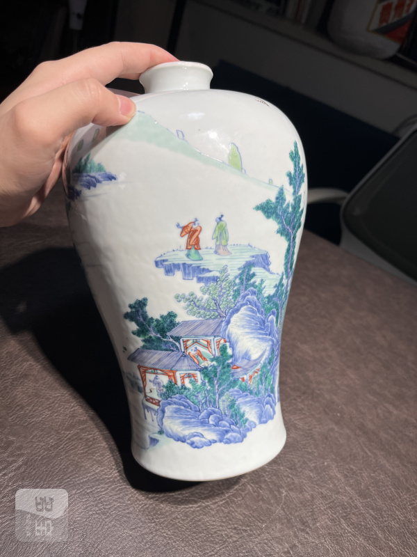 清雍正 安窑斗彩山水图梅瓶 - 图34
